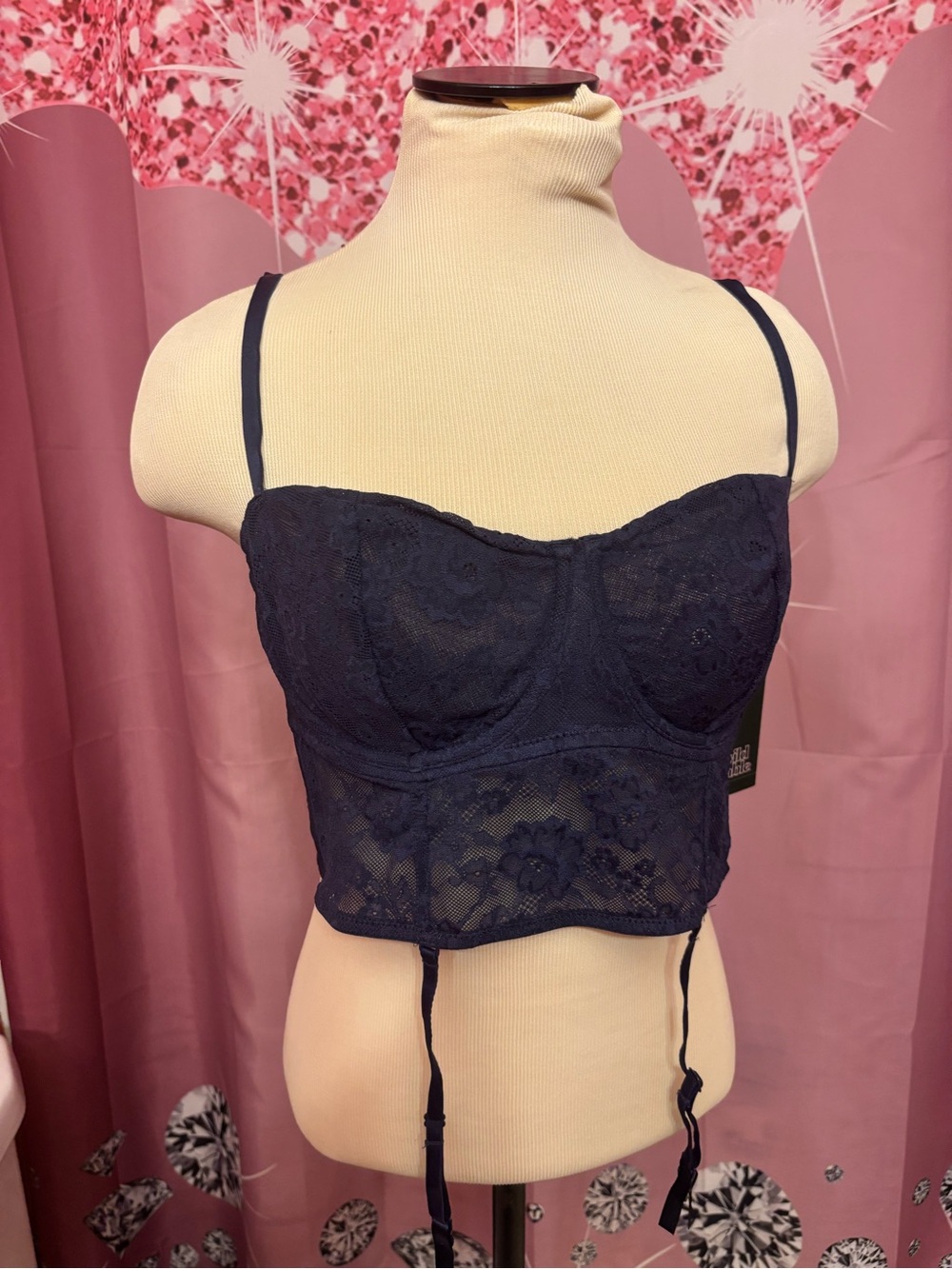 wild fable Navy Lace Bustier with Garter Straps